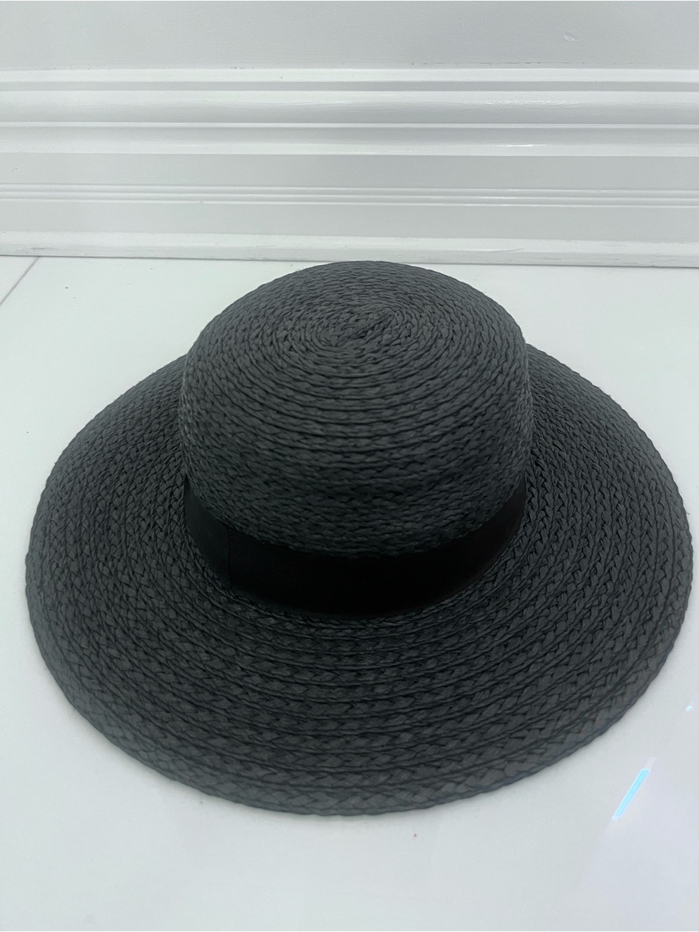 H&M Classic Black Wide-Brim Straw Sun Hat